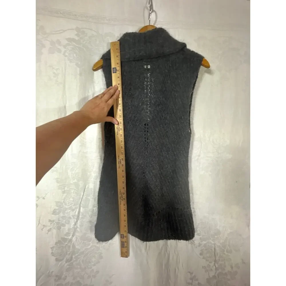 Eddie Bauer Sweater Vest Small Gray Hand Knit Open Mohair Blend Chunky Long - Picture 12 of 12